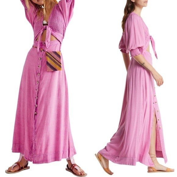 NWT Free People String of Hearts Cutout Maxi Dress Pink Crocus Size Medium NEW - Picture 3 of 16